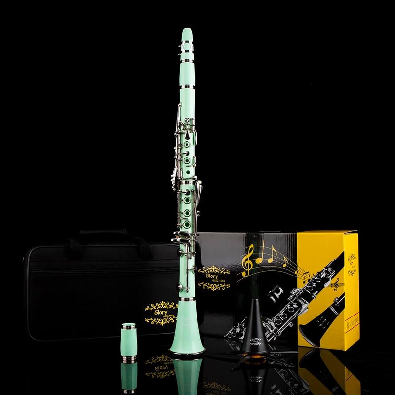 Glory GLY-CLAGN Professional Ebonite Bb Clarinet with 10 Reeds, Stand, Hard Case, Cleaning Cloth, Mouthpiece Brush and Pad Brush,Green - Image 3